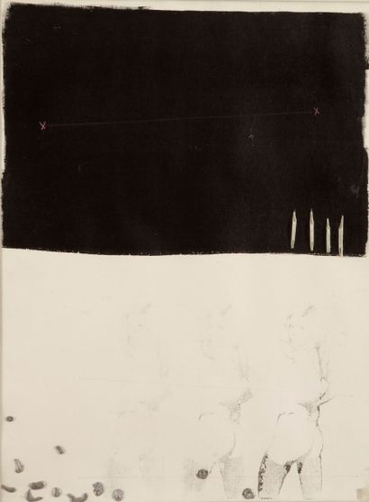 Joël Kermarrec (né en 1939) 
Composition au nu
Technique mixte et collage sur papier.
64...
