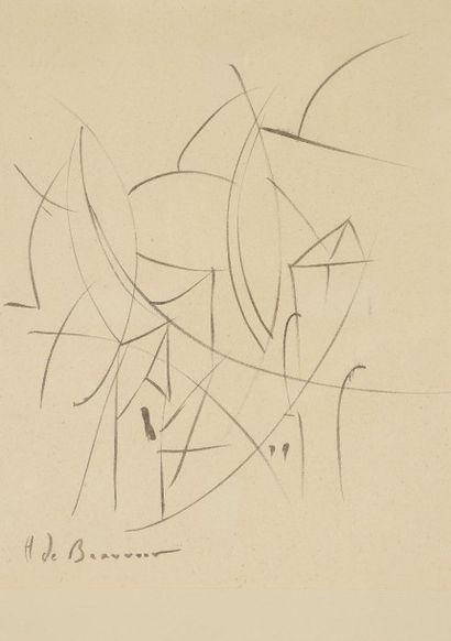 Helene DE BEAUVOIR (1910-2001) 
Composition
Dessin à l’encre.
Signée en bas à gauche.
26.5...