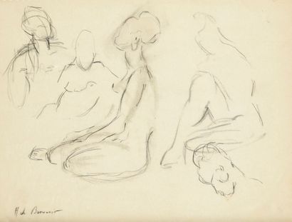 Helene DE BEAUVOIR (1910-2001) 
Etude de personnages
Dessin au crayon au noir.
Signé...