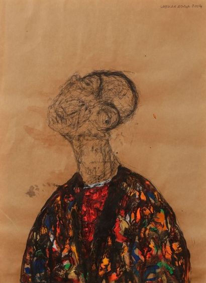 Sabhan ADAM (né en 1972) 
Portrait, 2004
Crayon noir et acrylique sur papier.
Signé...