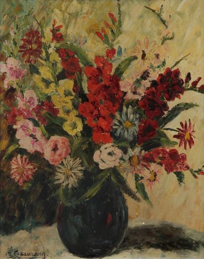 Marie-Louise CASAURANG (XXème siècle) 
Vase de fleurs
Huile sur toile.
Signée en...