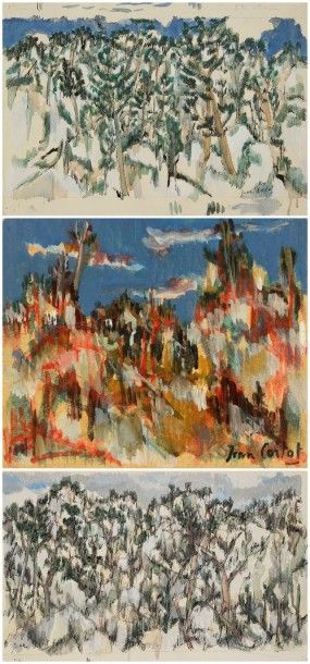 Jean CORTOT (né en 1925) 
Paysage
1 huile sur carton et 2 gouaches
Signés et l’une...
