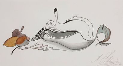 Michel CHEMIAKIN (1943 - ) Sans titre, 1976 Aquarelle et encre de Chine. Signée et...