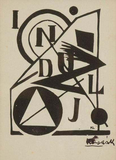 Lajos KASSAK (1887-1967) Composition, 1921 Linogravure sur papier, monotype. Signée...
