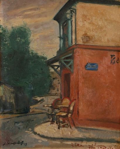 Nicolas SINEZOUBOFF (1891-1956) Montmartre, le Café Rose, 1948 Huile sur toile. Signée...