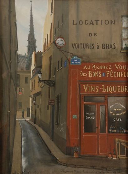 Alexandre SEREBRIAKOV (1907-1994) Paris, la rue des Ursins, 1927 Gouache. Signée...
