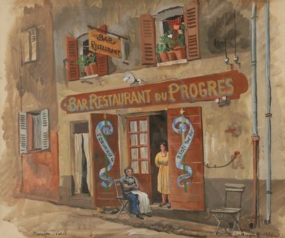 Alexandre SEREBRIAKOV (1907-1994) Restaurant à Pierrefeu, Var, 1931 Gouache. Signée...