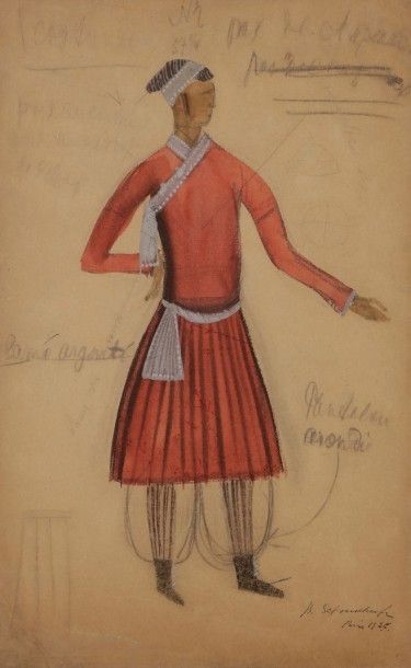 Vassili CHOUKHAEFF (1887-1973) Projet de costume, 1927 Aquarelle et gouache et rehauts...