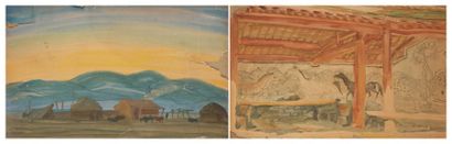 Alexandre IACOVLEFF (1887-1938) Paysage de Mongolie, 1918 Chevaux, Peintures murales,...