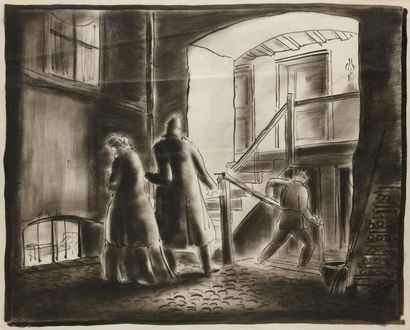 André ANDREJEW (1887 - 1967) Soldat et femme sur un escalier Pourrait être lié à...