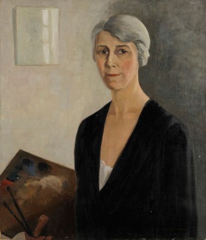 Marie LOUGUININE-WOLKONSKY (1875-1960) Autoportrait à la palette Huile sur toile....