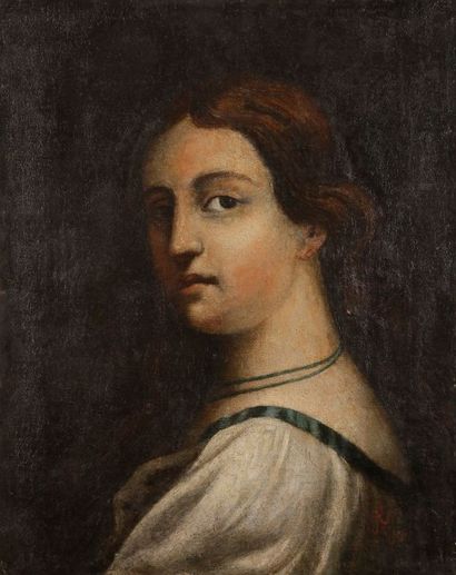 École RUSSE (?) du XIXe siècle Portrait de femme de trois quart Huile sur toile....