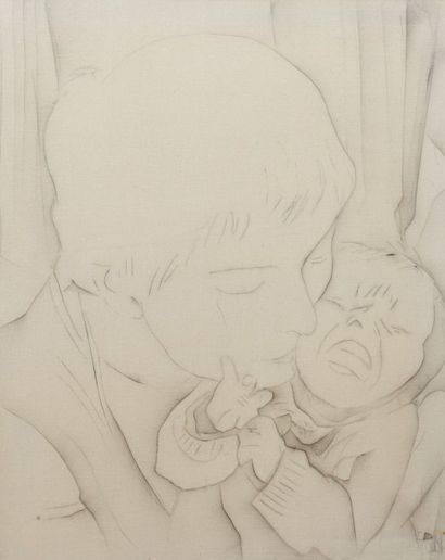 null Robert NICOÏDSKI (1931-2001){CR}Maternité - Enfant{CR}2 crayons sur toile.{CR}Monogrammés...