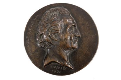 null Médaillon en bronze à patine brune représentant le romancier Antoine Pigault...