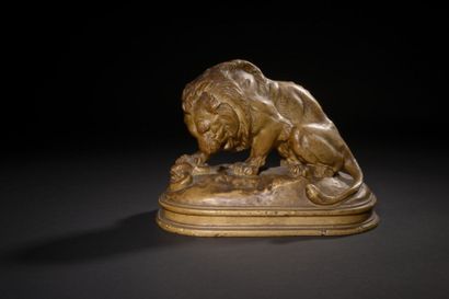 Antoine-Louis BARYE (1795-1875) Lion au serpent n°2 Plâtre d'édition patiné. Signé...