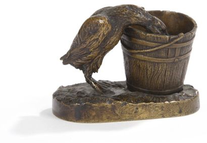 Isidore BONHEUR (1827-1901) 
Canard buvant dans un seau
Bronze à patine brune nuancée.
H.:...