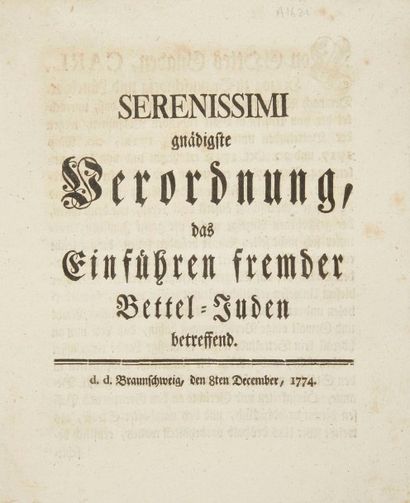 [ÉDITS - ALLEMAGNE] Serenissimi gnädigste Verordnung, das Einführen fremder Bettel-Juden...