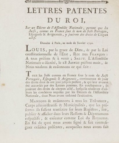 [ÉDITS ET LOIS] Loi relative aux juifs, donnée à Paris, le 13 novembre 1791. évreux,...