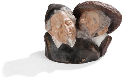 null SCULPTURE en terre cuite représentant deux têtes de rabbins dont l’une portant...