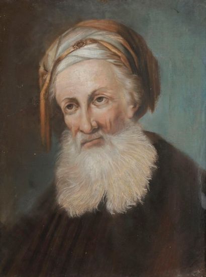 École FRANÇAISE de la fin du XVIIIe siècle Portrait de vieil homme juif 
Pastel sur...