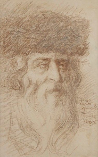 [ÉCOLE DU XXe SIÈCLE] Portrait d’homme barbu, 1914
Dessin au crayon gras.
Porte une...