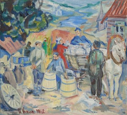 Ilya KAGAN (XXe siècle) Le marché, 1962
Huile sur toile.
Signée et datée en bas à...