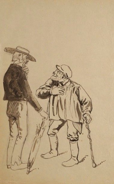 Alphonse LEVY (1843-1918) 
La négociation
Dessin à l’encre et lavis d’encre.
50 x...