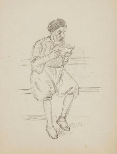 Alphonse LEVY (1843-1918) 
Juifs d’Afrique du Nord et juif au turban à la lecture
Deux...