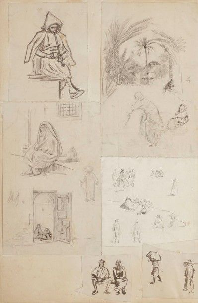 Alphonse LEVY (1843-1918) 
Juifs d’Afrique du Nord
6 dessins à l’encre et mine de...