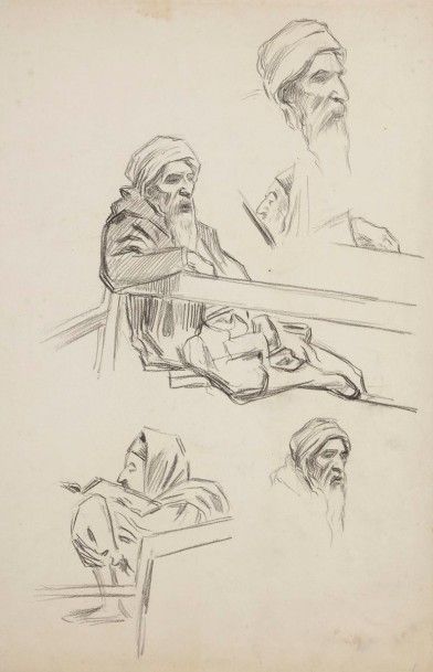 Alphonse LEVY (1843-1918) 
Études de personnages
Dessin au crayon noir.
49,5 x 32...