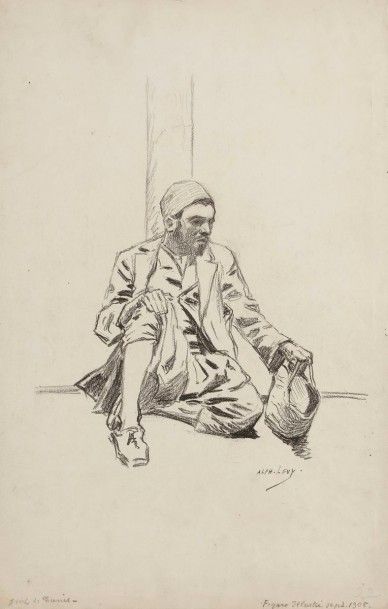 Alphonse LEVY (1843-1918) 
Juif de Tunis
Dessin au crayon noir.
Signé et titré en...