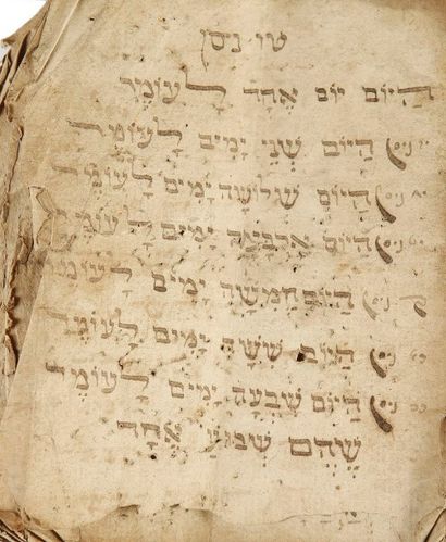 [MANUSCRIT HÉBRAÏQUE] Compte de l’Omer. Manuscrit en hébreu sur papier. 
Alsace,...