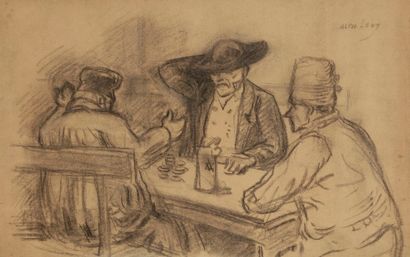 Alphonse LEVY (1843-1918) 
La négociation
Dessin au fusain.
Signé en haut à droite.
32,5...