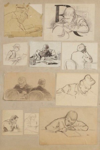 Alphonse LEVY (1843-1918) 
Études de personnages lisant
10 dessins au crayon ou à...