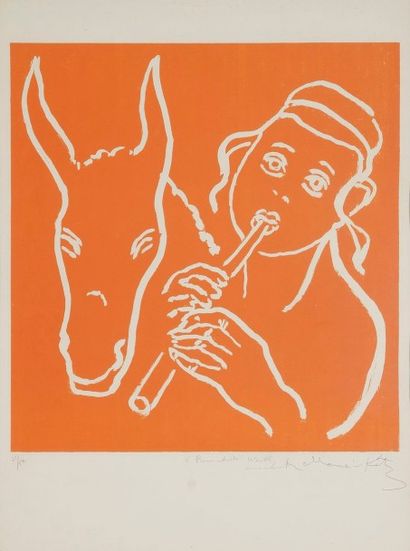 MANE-KATZ (1884-1962) Jeune Hassid et son âne 
Lithographie. 
Signée et dédicacée...
