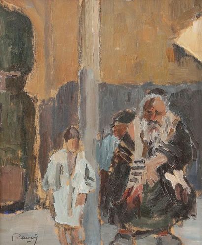 Louis MORERE (1885-1949) Sortie de la synagogue de Mazagran
Huile sur panneau.
Signée...