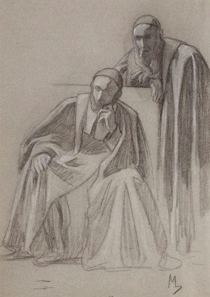 Édouard MOYSE (1827-1908) Figures de rabbins
Crayon.
Monogrammé en bas à droite.
Dessin...