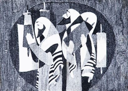 José NATHAN (né en 1920) Torah I
Tapisserie en laine.
Signée sur le côté à gauche.
Les...