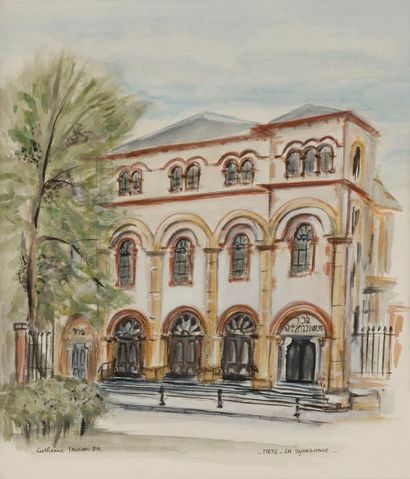 Catherine TACCONI (XXe siècle) La Synagogue de Metz, 1994
Dessin à l’aquarelle et...