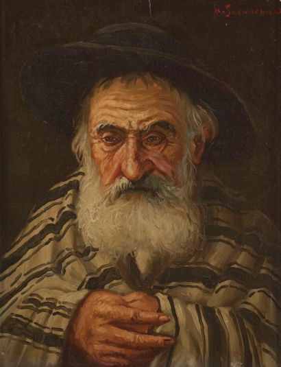 Konstantin SZEWCZENKO (1915-1991) Portraits de rabbins. 
Paire d’huiles sur carton...