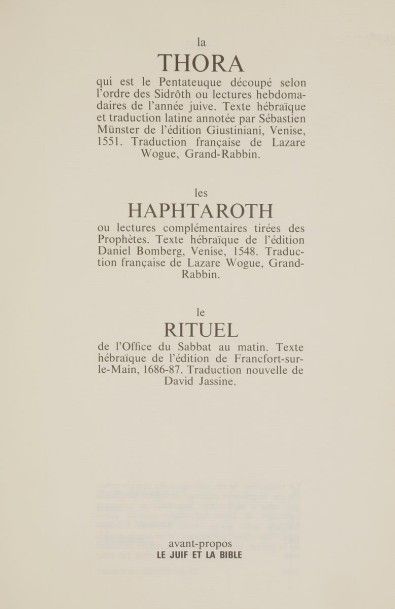 [BIBLE-FACSIMILE] La Thora suivie des Haphtarot et du Rituel. Paris, Société encyclopédique...
