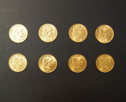 null 8 Pièces de 20 Francs en or type au coq (1902-1914).
FRAIS ACHETEUR : 8% HT