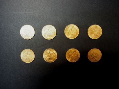 null 8 Pièces de 20 Francs en or type au coq (1902-1914).
FRAIS ACHETEUR : 8% HT