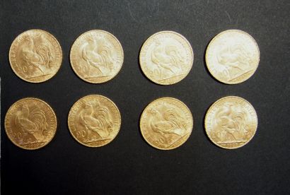 null 8 Pièces de 20 Francs en or type au coq (1907-1914).
FRAIS ACHETEUR : 8% HT