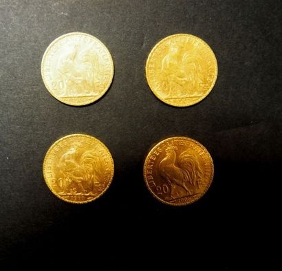 null 4 Pièces de 20 Francs en or type au coq (1906-1910).
FRAIS ACHETEUR : 8% HT