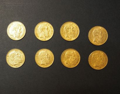 null 8 Pièces de 20 Francs belge en or de type Léopold II (1869 à 1877).
FRAIS ACHETEUR :...
