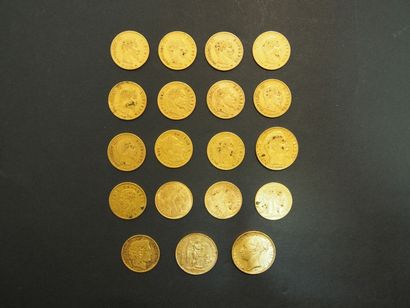 null Lot de Pièces d'or: 2 Pièces de 20 francs en or type au Génie et Napoléon III,...