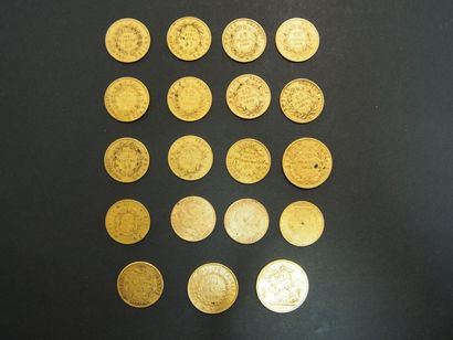 null Lot de Pièces d'or: 2 Pièces de 20 francs en or type au Génie et Napoléon III,...