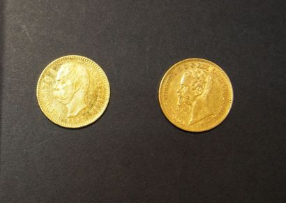 null 2 Pièces de 20 lires en or, une de type Umberto Ier (1882), l'autre de type...