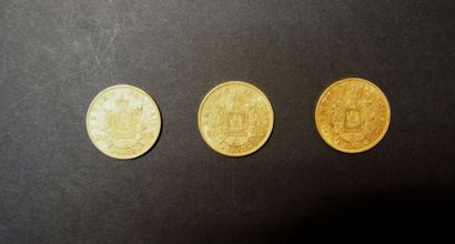 null 3 Pièces de 20 Francs en or type Napoléon III tête laurée (1863, 1865 et 1869).
FRAIS...